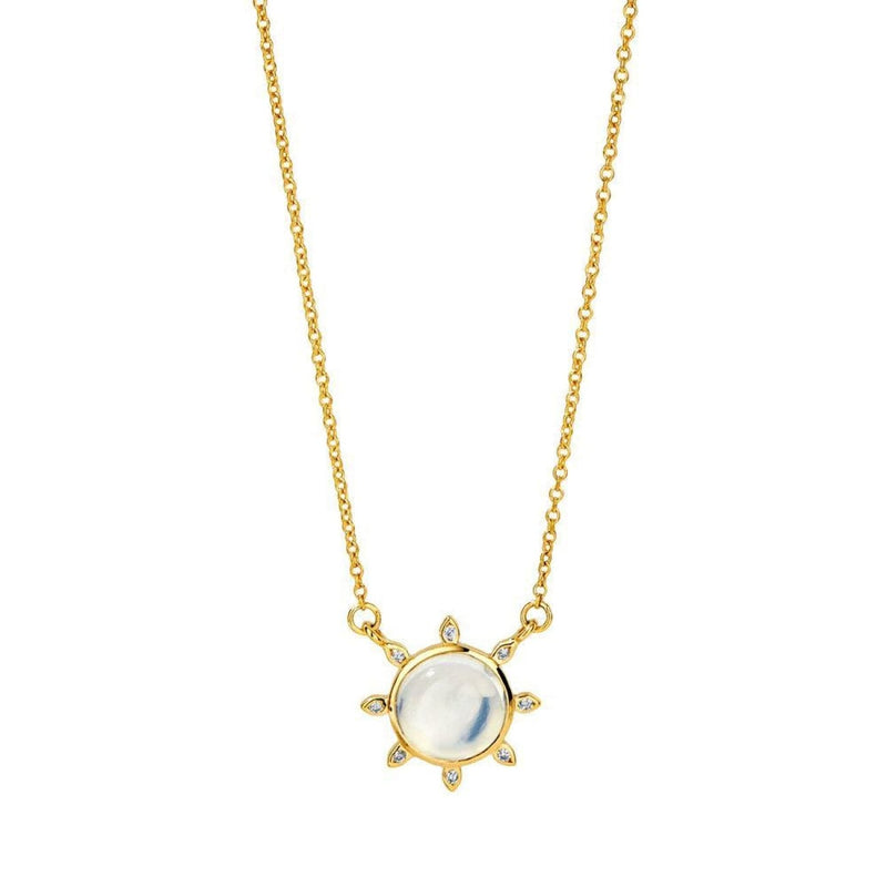 Syna Jewelry - 18KT Yellow Gold Moon Quartz and Champagne Diamond Mogul Collection Sun Necklace | Manfredi Jewels