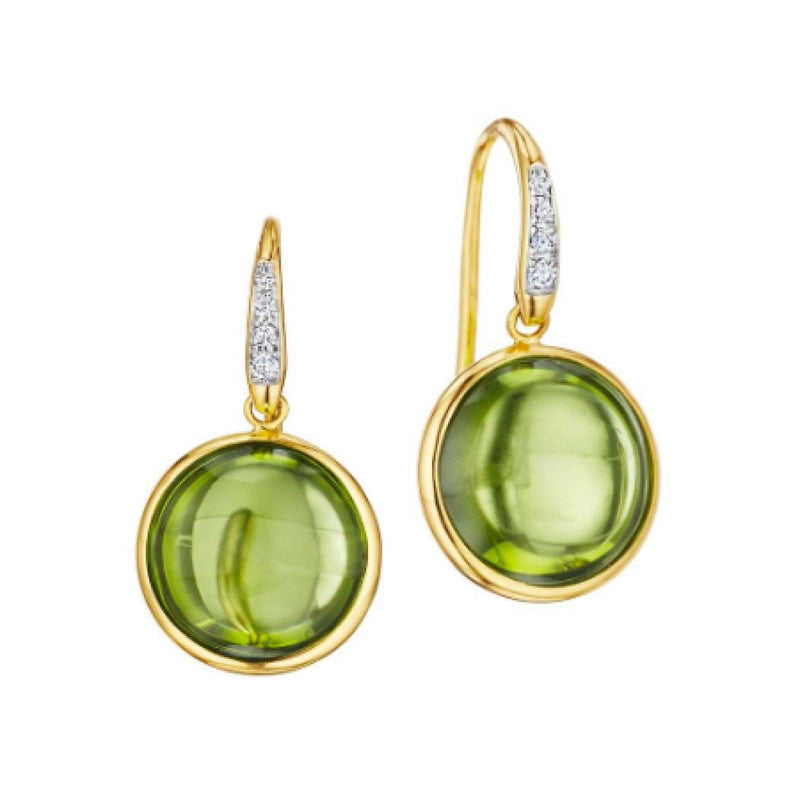 Syna Jewelry - 18KT Yellow Gold Peridot Chakra Drop Earrings on Earwire set with Diamonds | Manfredi Jewels