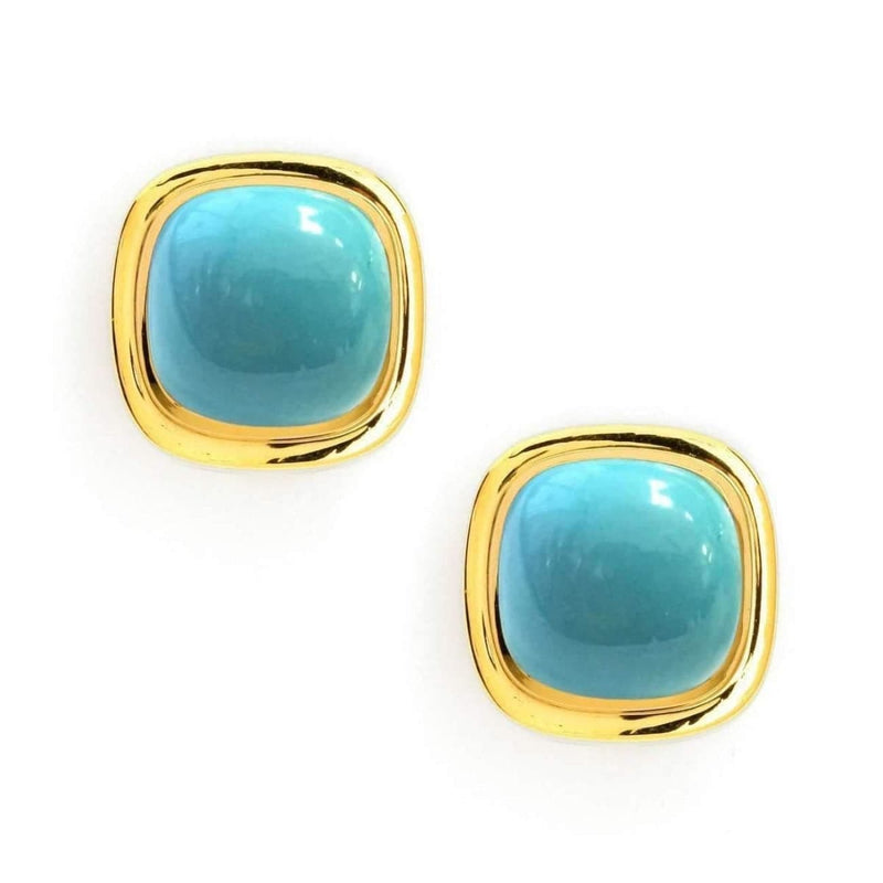 Syna Jewelry - 18KT Yellow Gold Turquoise Sugarloaf Cabochan Earrings | Manfredi Jewels