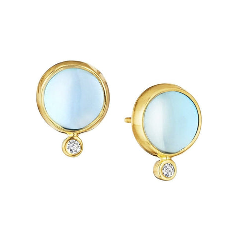 Blue Topaz Earrings with Champagne Diamonds Yellow Gold