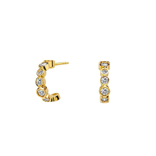 Syna Jewelry - Mini Hoop Champagne Diamond Earrings 18KT Yellow Gold | Manfredi Jewels