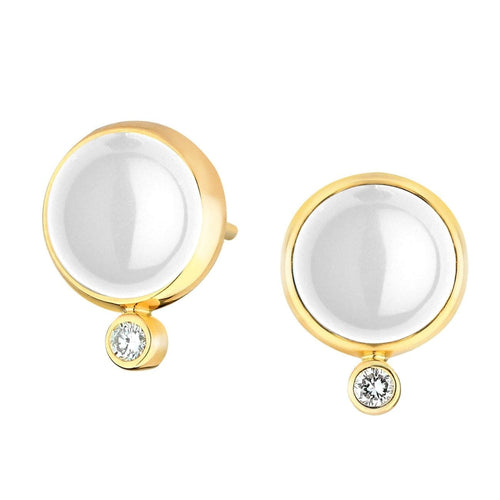 Syna Jewelry - Moon Quartz Earrings with Champagne Diamonds Yellow Gold | Manfredi Jewels