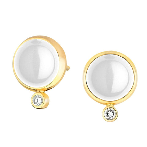 Syna Moon Quartz  Earrings with Champagne Diamonds Yellow Gold