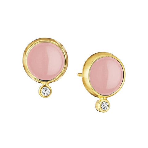 Syna Pink Chalcedony Earrings with Champagne Diamonds Yellow Gold