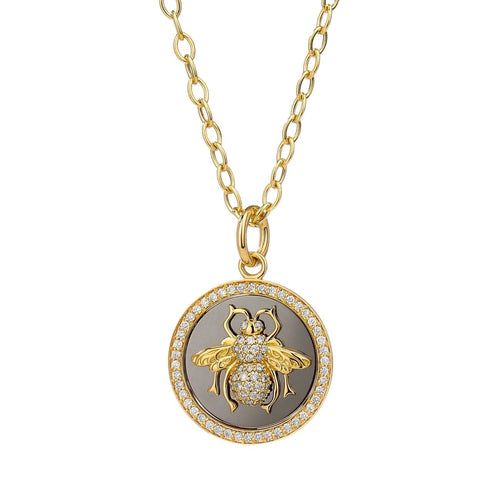 Syna Jewelry - Queen Bee Diamond Pendant 18k Yellow Gold and Oxidized Silver | Manfredi Jewels
