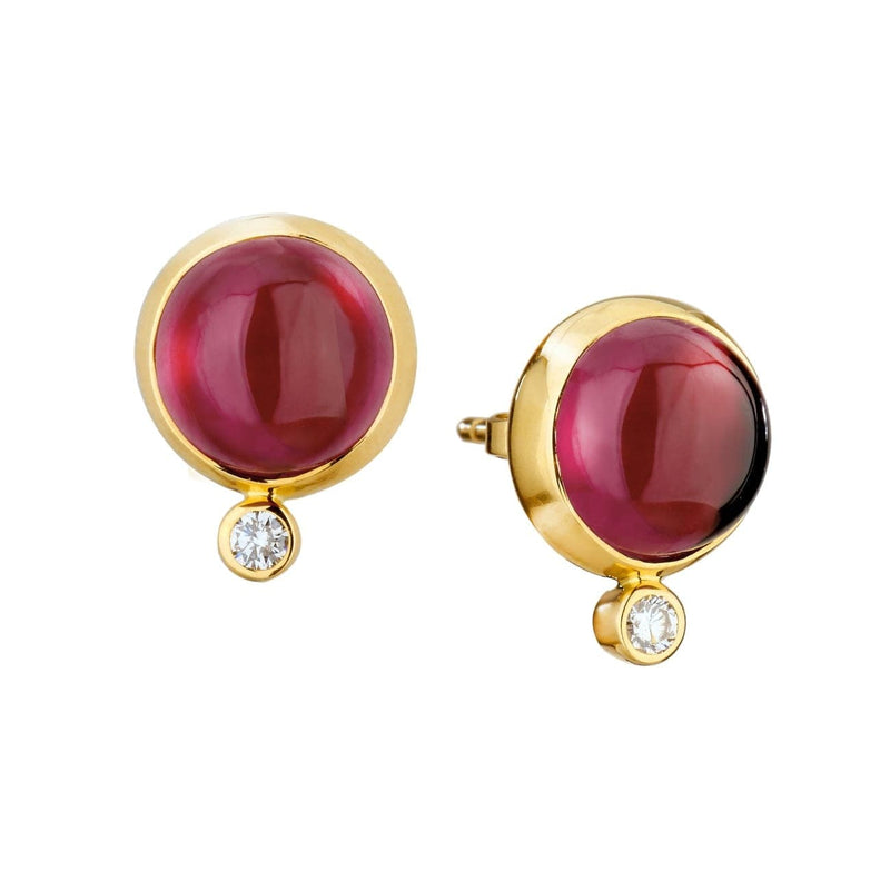 Syna Jewelry - Rhodolite Garnet Earrings with Champagne Diamonds Yellow Gold | Manfredi Jewels