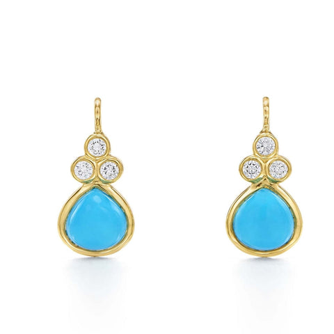 0.34CT ROUND BRILLIANT CUT DIAMOND & HEART TURQUOISE DROP EARRINGS