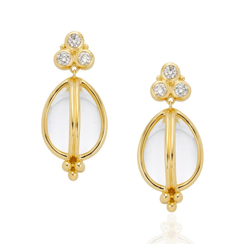 18K Classic Amulet Earrings with rock crystal and diamond granulation