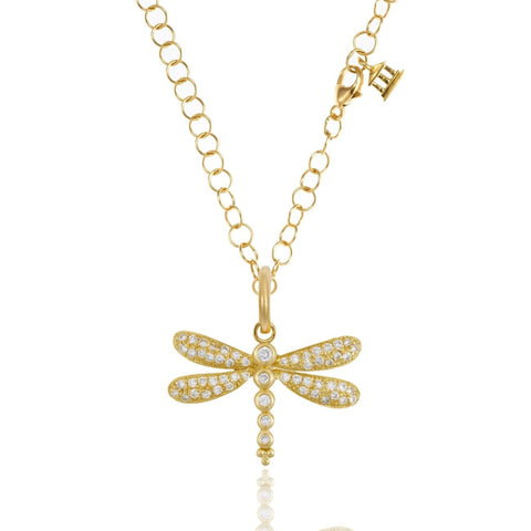 18K Dragonfly Pendant with diamond pavé