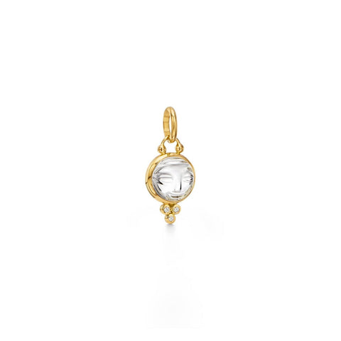 18K Moonface Pendant with carved rock crystal and diamond granulation
