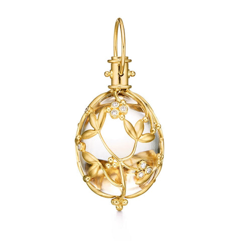 18K Vine Amulet with oval rock crystal and diamond