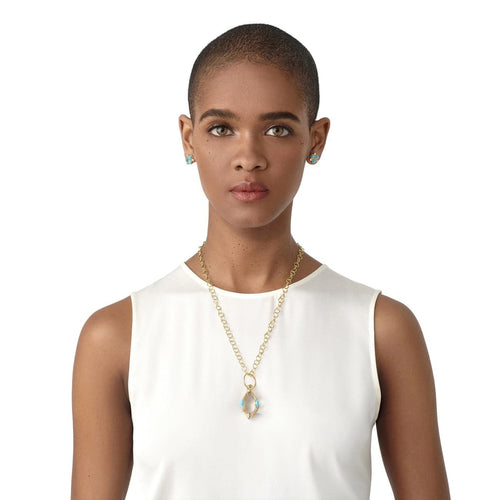 Temple St Clair Jewelry - 18KT YELLOW GOLD ROCK CRYSTAL & TURQUOISE AMULET | Manfredi Jewels