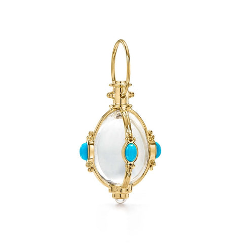 18KT YELLOW GOLD, ROCK CRYSTAL & TURQUOISE AMULET