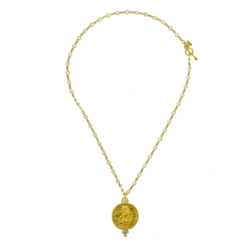 Temple St Clair - Estate Jewelry Angel Pendant with Yellow Gold White Sapphires Chain | Manfredi Jewels