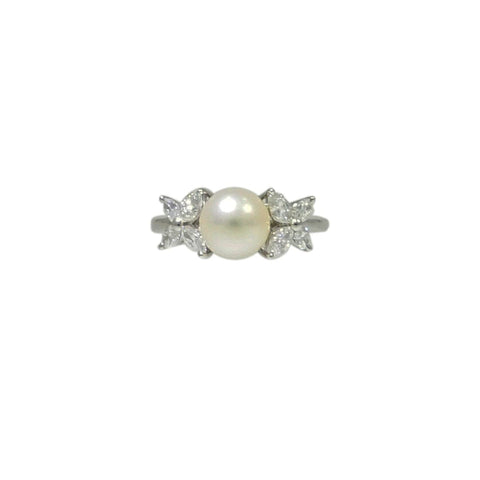 Tiffany & Co. Victoria White Akoya Cultured Pearl and Diamond Platinum Ring