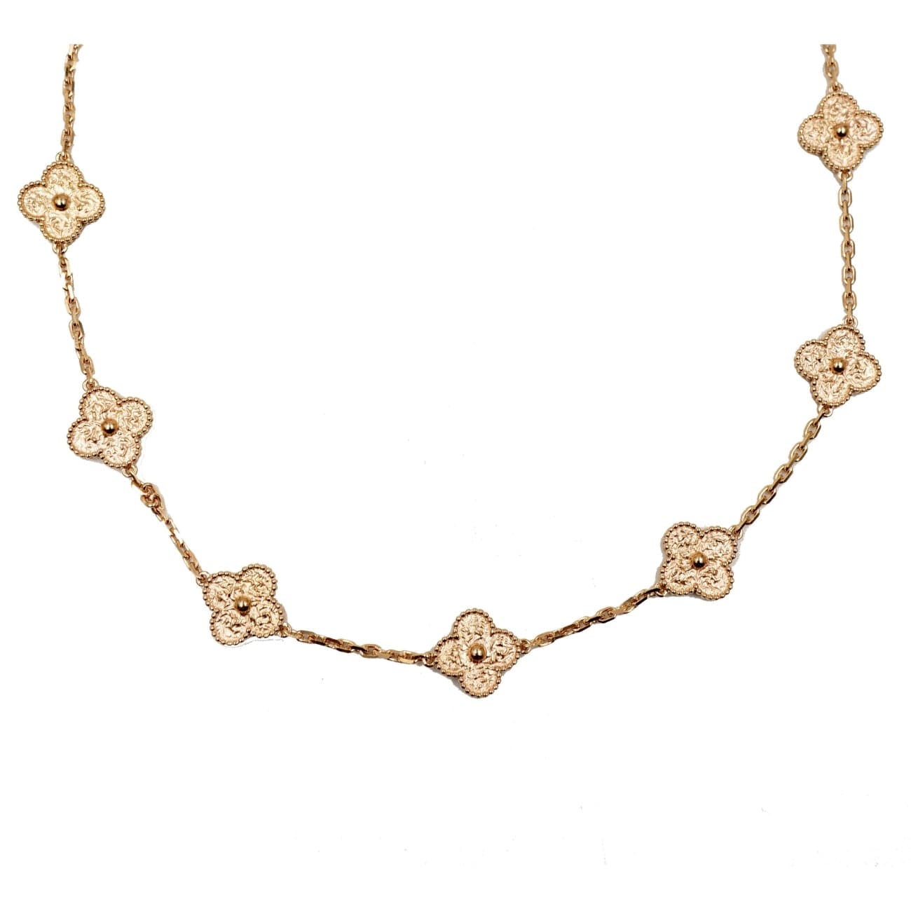Van Cleef & Arpels 18k Rose Gold Motiv Alhambra Necklace - Estate Jewelry