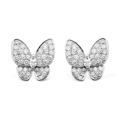 VCA White Gold Diamond pave Butterfly Earrings