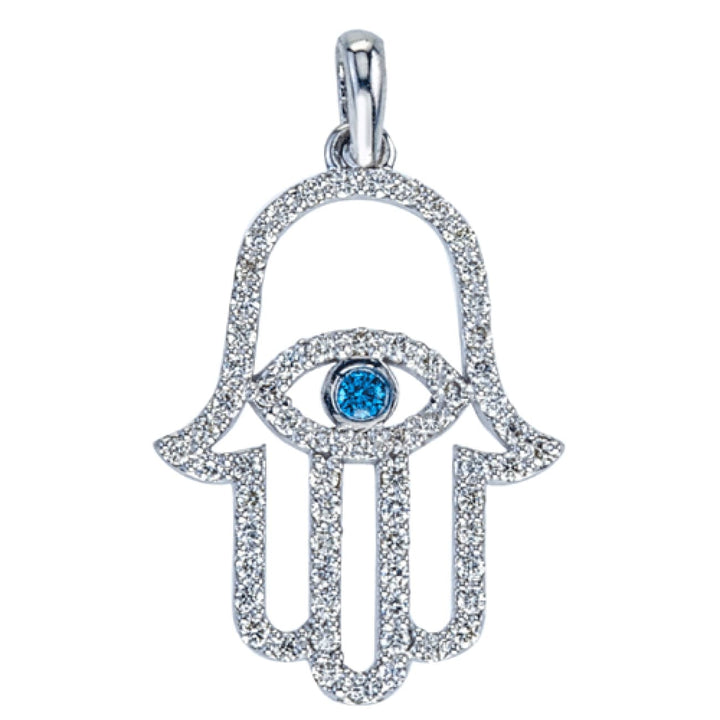 Variety Gem Jewelry - 14KT WHITE GOLD BLUE & WHITE DIAMOND HAMSA CHARM | Manfredi Jewels