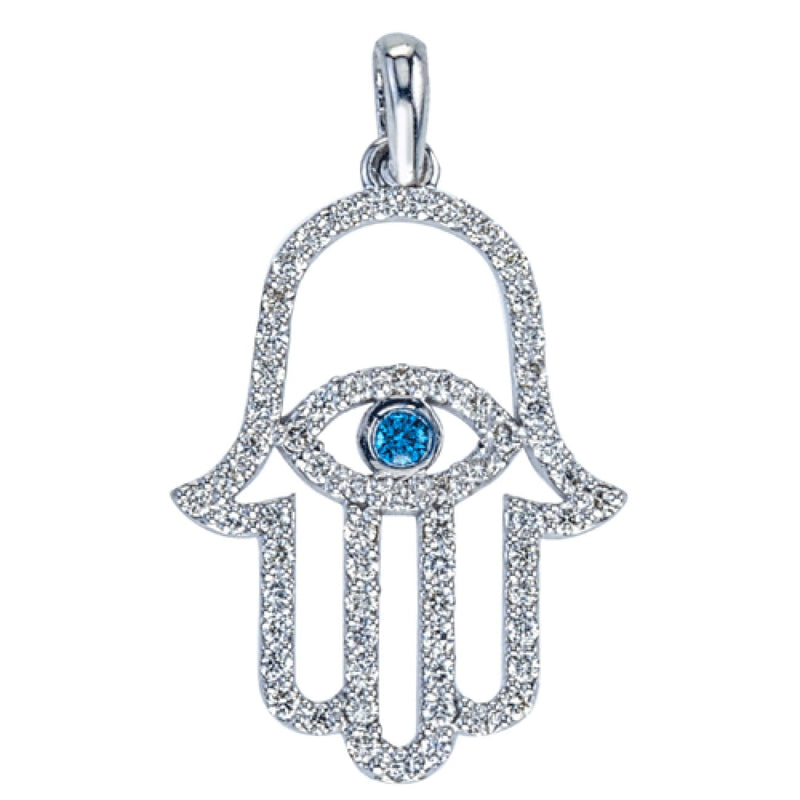 Variety Gem Jewelry - 14KT WHITE GOLD BLUE & DIAMOND HAMSA CHARM | Manfredi Jewels