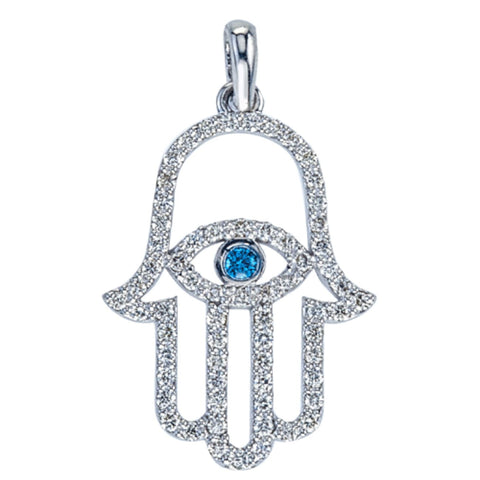 14KT WHITE GOLD  BLUE & WHITE DIAMOND HAMSA CHARM