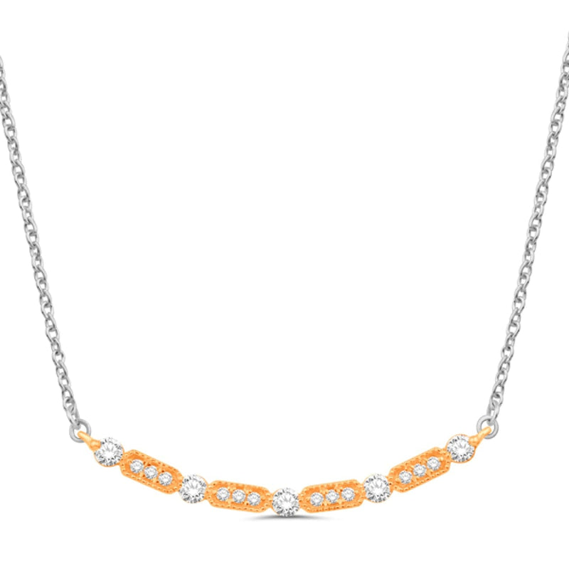 Variety Gem Jewelry - 14KT YELLOW & WHITE GOLD CURVED BAR NECKLACE SET WITH ROUND BRILLIANT CUT DIAMONDS | Manfredi Jewels