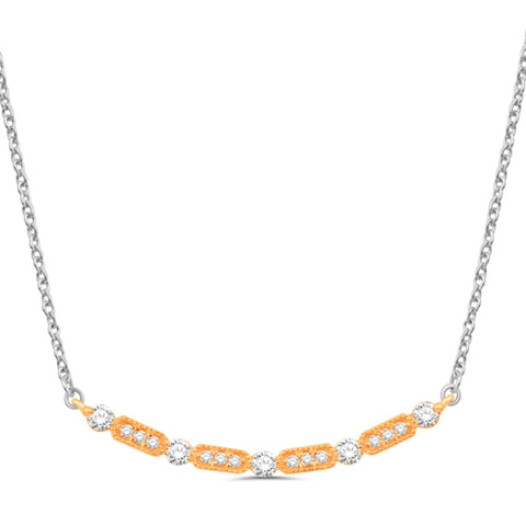 14KT YELLOW & WHITE GOLD CURVED BAR NECKLACE SET WITH ROUND BRILLIANT CUT DIAMONDS