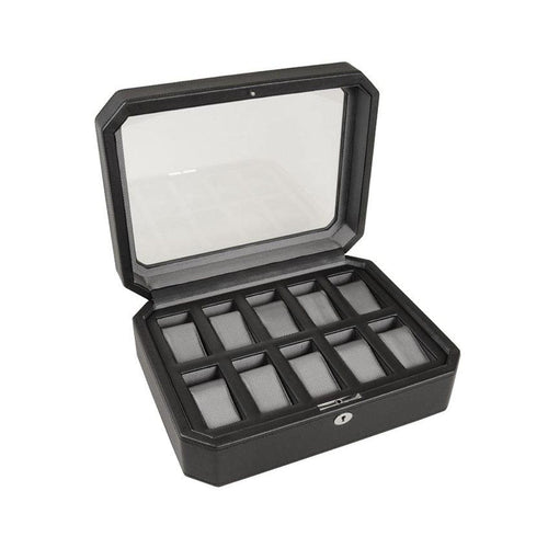 Wolf Accessories - WINDSOR 10 PIECE WATCH BOX Black | Manfredi Jewels