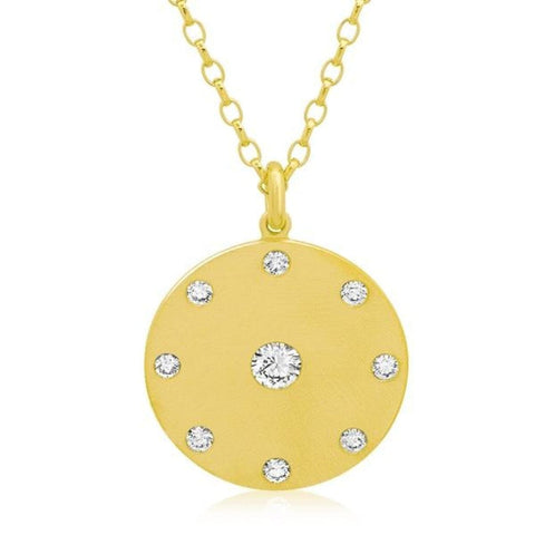 Round Gold Disk with Diamonds Necklace